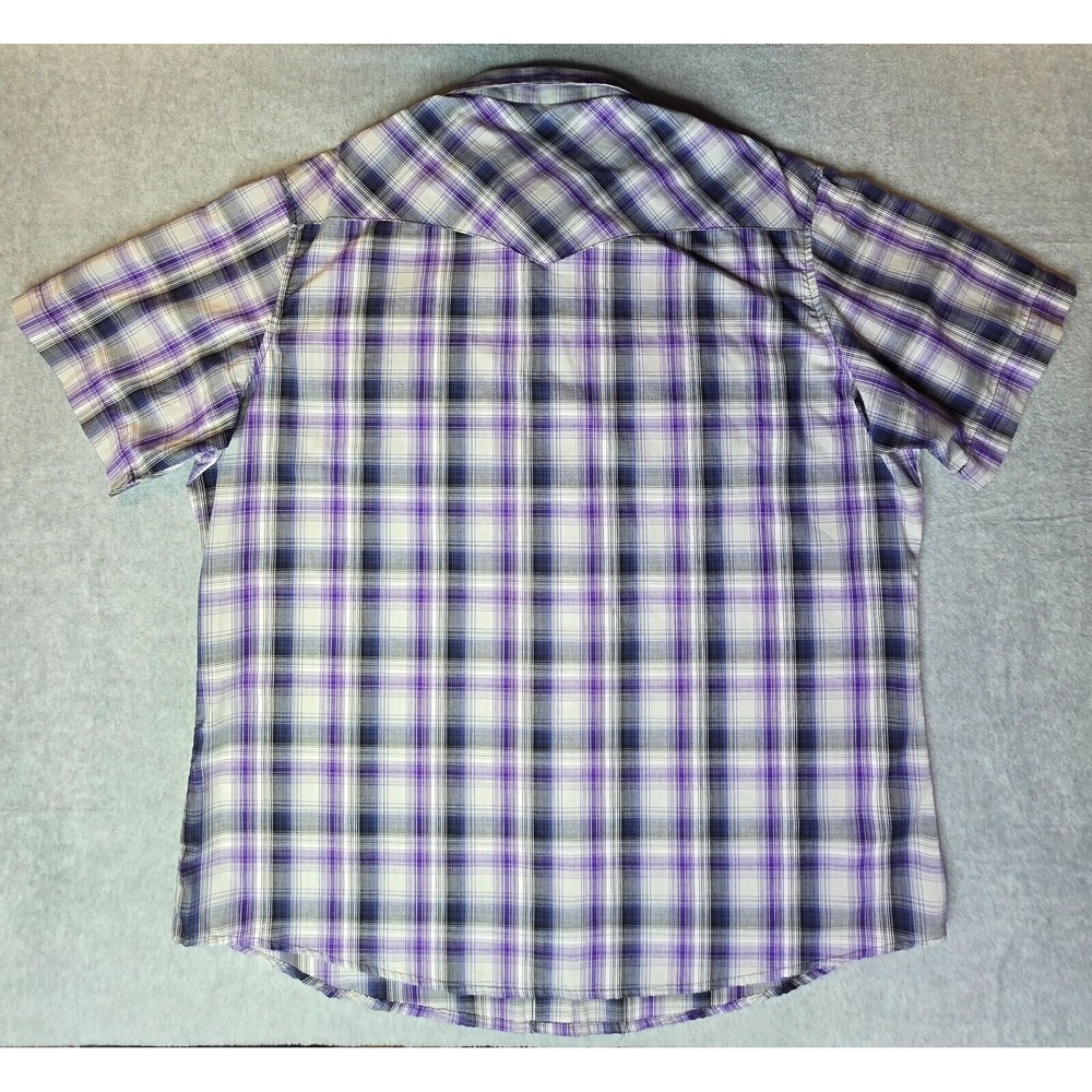 Wrangler Pearl Snap Mens Shirt Extra Large Western Rodeo Cowboy Purple Plaid - Picture 2 of 4